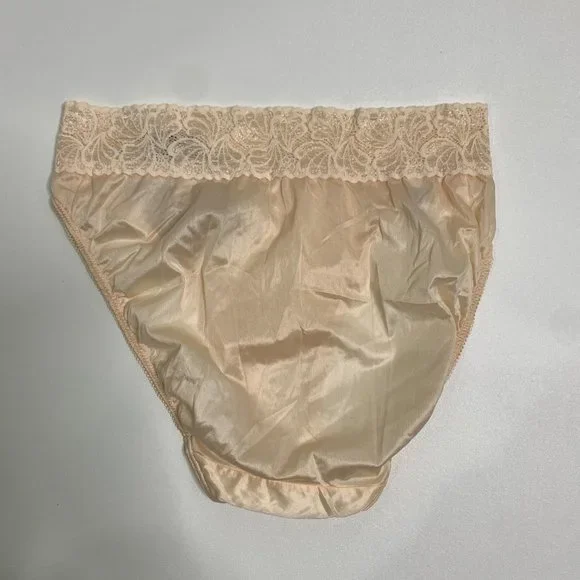 Vintage Myonne Shiny Second Skin High Cut Panties Size Small Satin Lace Trim NEW - Picture 7 of 9